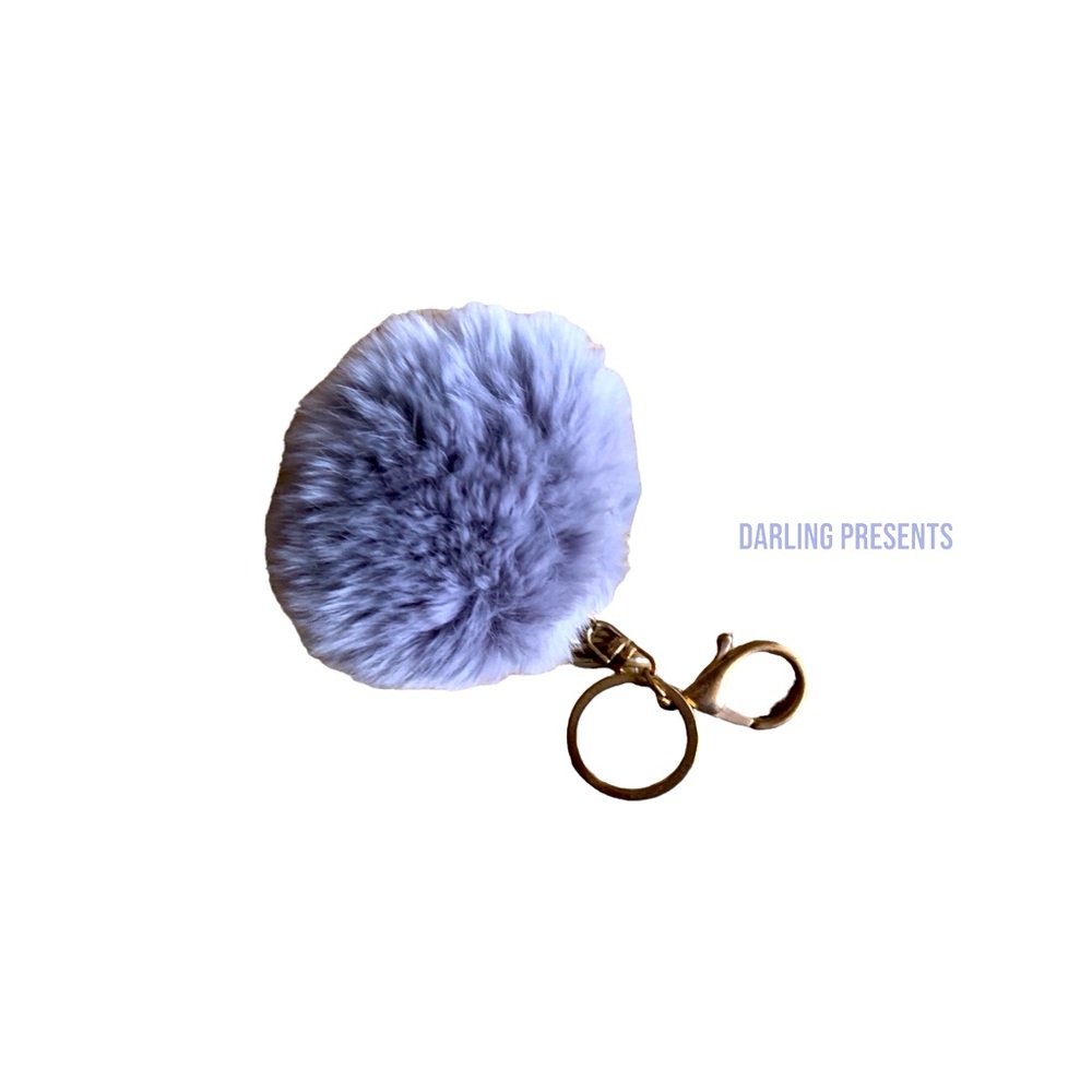 Pom pom Fluffy Keychain Women Color Gray